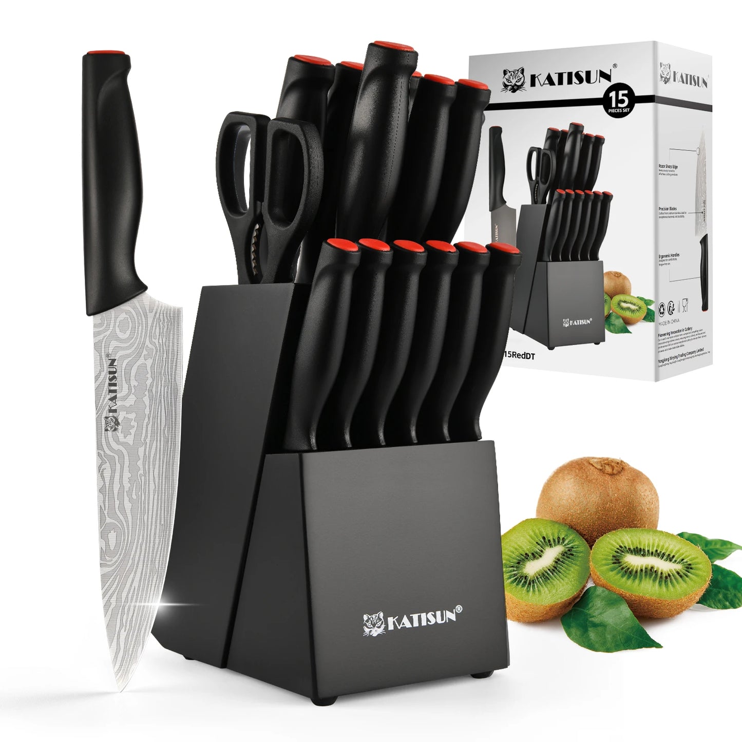 15 Pc Damascus Pattern High Carbon Knife Set
