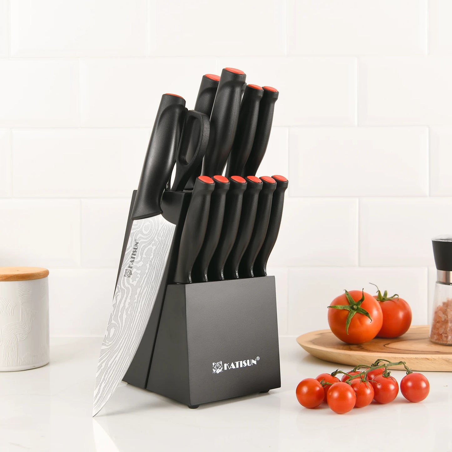 15 Pc Damascus Pattern High Carbon Knife Set