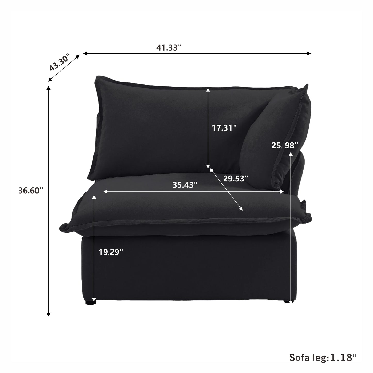 Sectional Sofa with Storage Ottoman - Black, White, or Beige