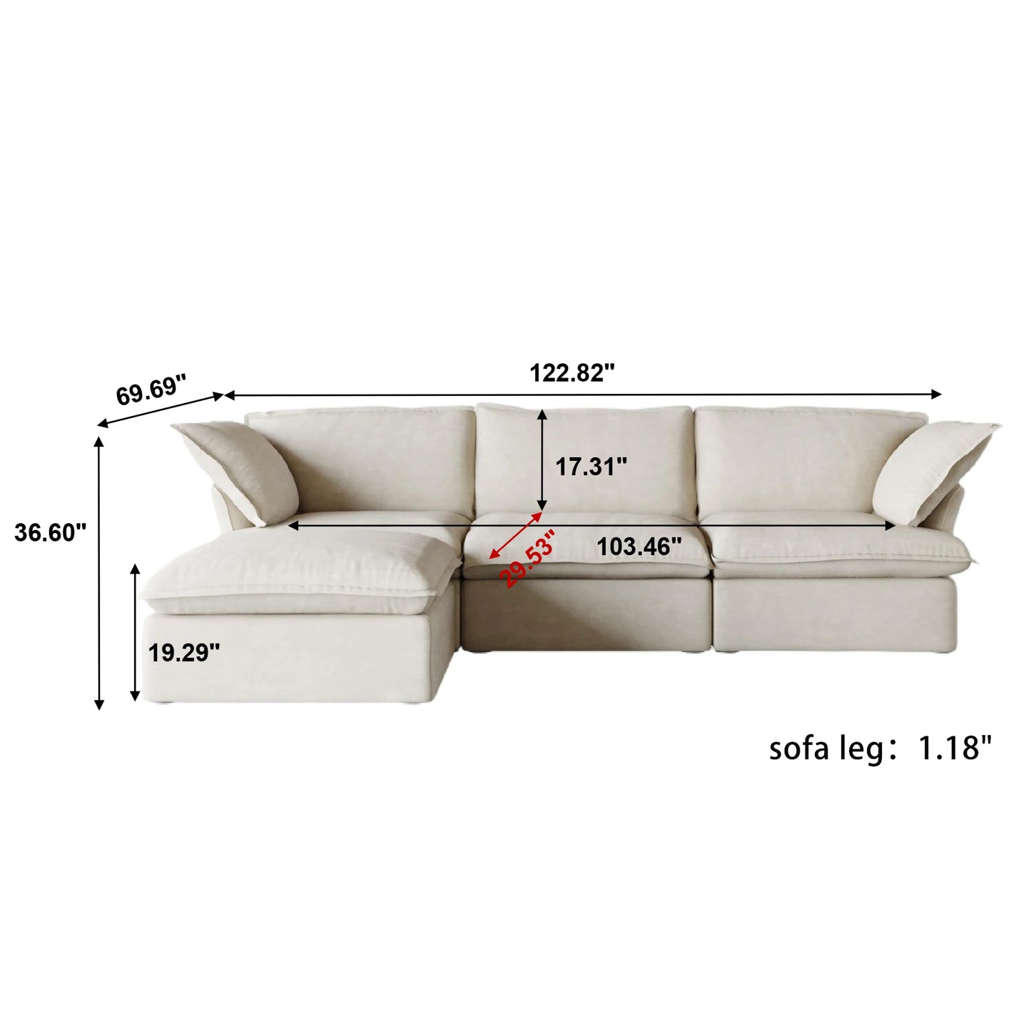 Sectional Sofa with Storage Ottoman - Black, White, or Beige