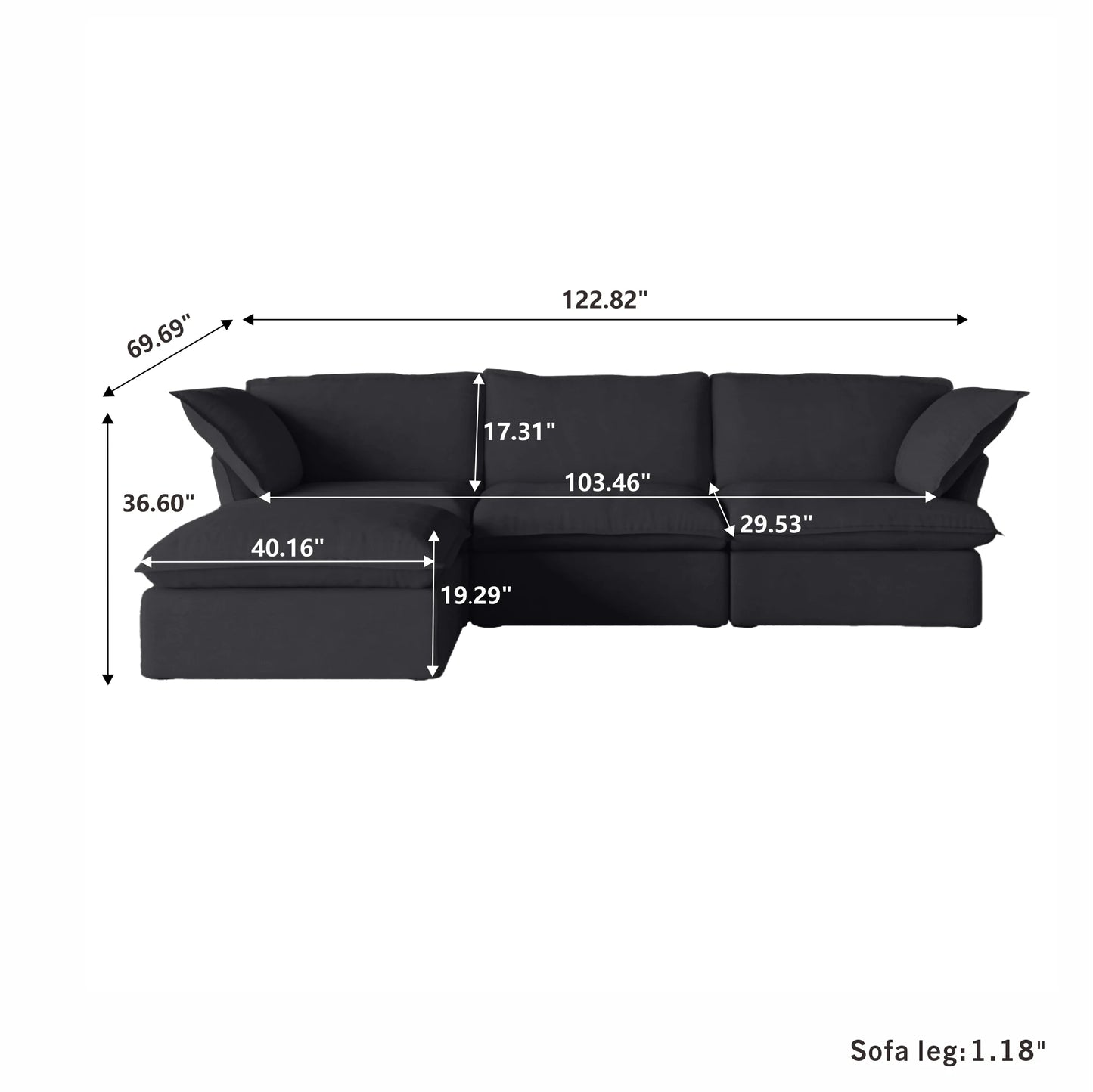 Sectional Sofa with Storage Ottoman - Black, White, or Beige