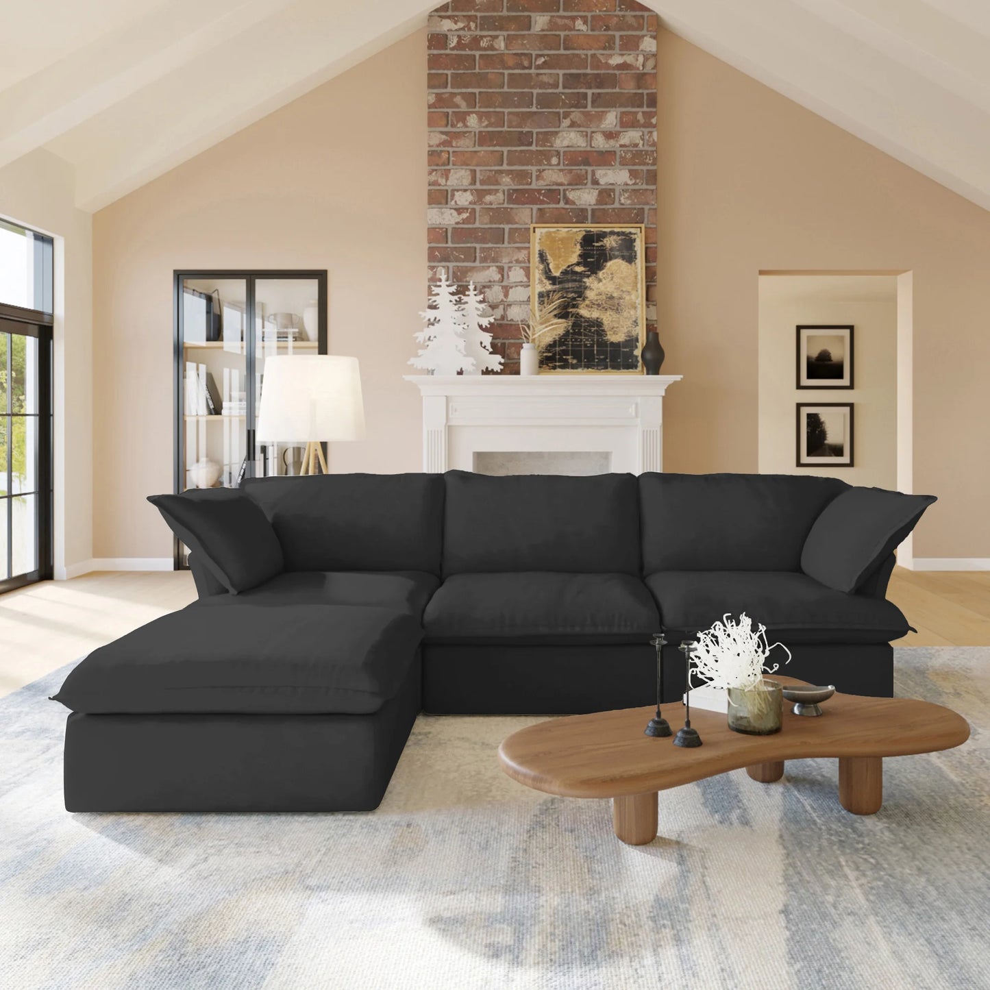 Sectional Sofa with Storage Ottoman - Black, White, or Beige