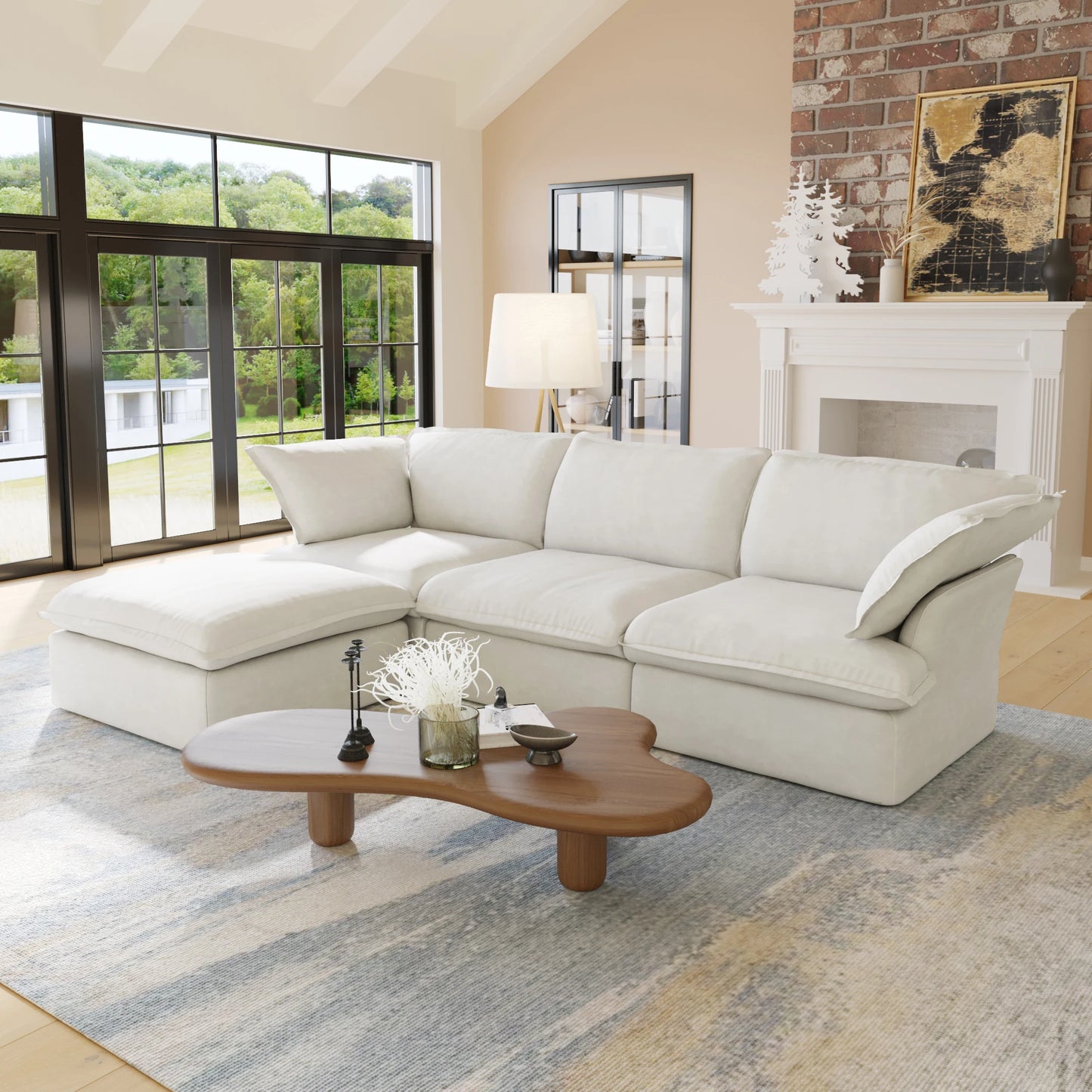 Sectional Sofa with Storage Ottoman - Black, White, or Beige