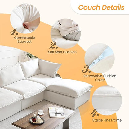 Sectional Sofa with Storage Ottoman - Black, White, or Beige