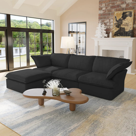 Sectional Sofa with Storage Ottoman - Black, White, or Beige
