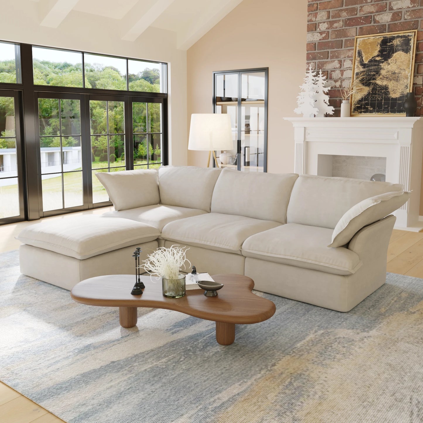Sectional Sofa with Storage Ottoman - Black, White, or Beige
